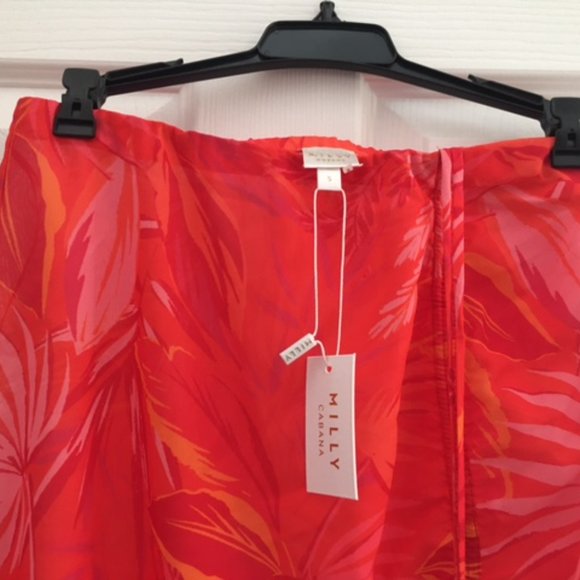 Milly Cabana Diana Tropical Palm Ruched Skirt Size Small - Picture 3 of 4